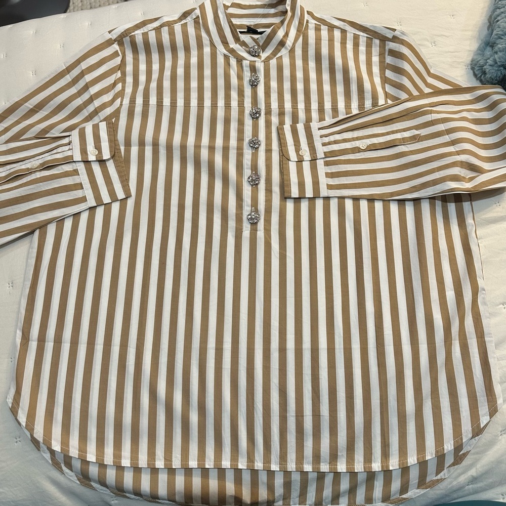 J. Crew Cotton Poplin Popover Tunic with Jeweled Buttons Size 14 NWT